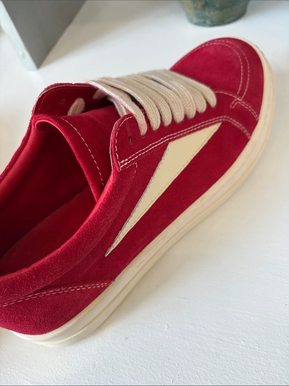 Rare Rick Owen’s Vintage Low Sneakers in Carnelian/Milk colorway